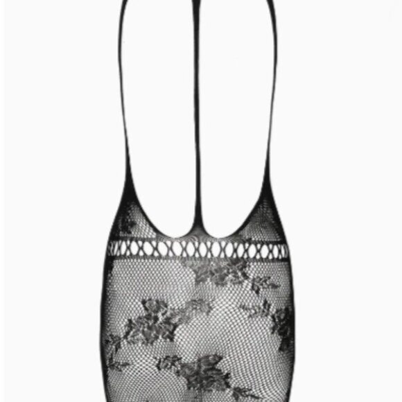 Black Floral Pattern Bodycon Fishnet Dress - Picture 5 of 6